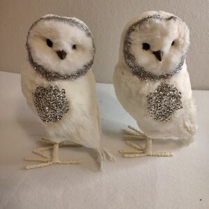 Elegant White and Silver Decorative Owls